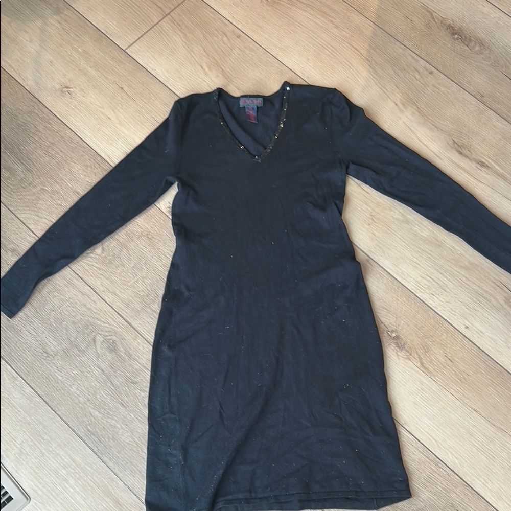 Ralph Lauren Black Sheath Dress with Cuffed Long Sleeves